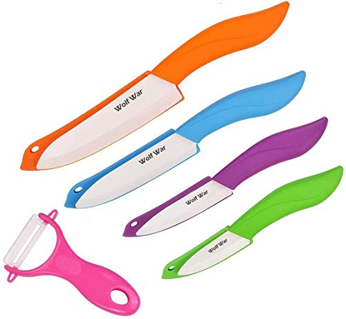 Wolf War Cuchillos de Cerámica Set, 6 Chef Cuchillo, 5'' Utilidad, 4'' Cuchillo de Fruta, 3'' Cuchillo de Pelado y 1 Pelador Cerámica
