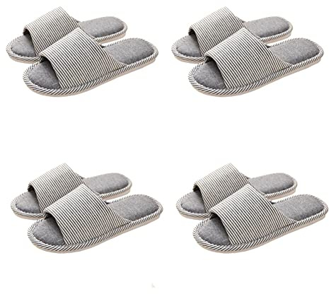 Teceyfeet Lot de Pantoufles Unisexes pour Hôtel, 4 Paires Mules de Bain Lavables Pantoufles d’invités Antidérapantes en Lin Pantoufles à Orteil Découvert pour Spa, Invités de Fête, Hôtel et Voyage, 4