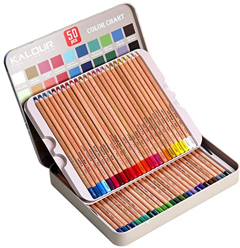 KALOUR Lot de 50 crayons de couleur pastel professionnels à la craie pour dessin, croquis, coloriage, ombrage, fournitures artistiques pour adultes et artistes