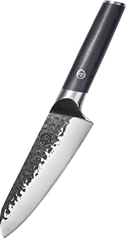 MITSUMOTO SAKARI Japanese Santoku Kitchen Knife, 7 inch Professional Chef's Knives, 3 Layer Hand Forged Cooking Chef Knife (Pakkawood Handle)
