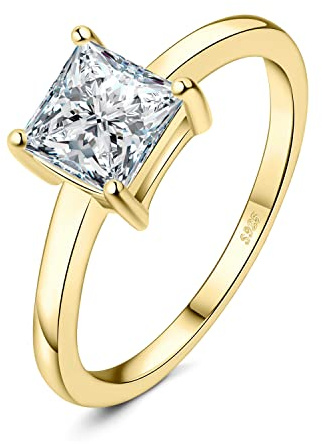 JewelryPalace Classic Princess Cut 1ct Zirconia Solitaire Löftesring För Damer, Smyckeset, Förlovningsring Silver 925 Med Sten Kvinnor, Simulerade Diamantjubileumsvigselringar Guldpläterade 60