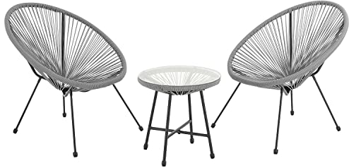 Juskys Balkonmöbel Set Ostana 3-teilig - Tisch & 2 Sessel - stilvolle Sitzgruppe für Balkon, Terrasse & Garten - Gartenmöbel Balkonset Hellgrau