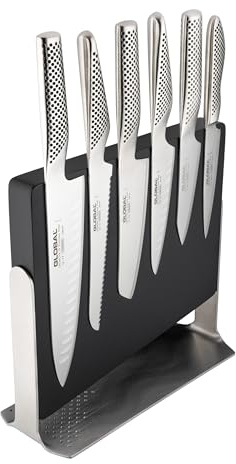 Global Air 7 Piece Knife Block Set, Premium Japanese Knives: Chef’s, Vegetable, Bread, Santoku, Utility, Cook’sStainless Steel Kitchen Knives Made in Japan, G-AIR7B
