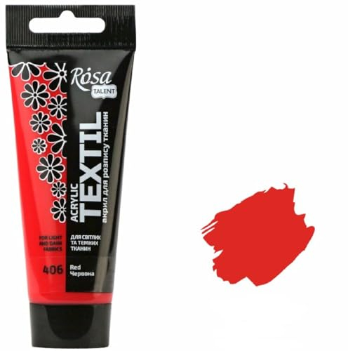 Krevo Art Stoffmalfarben Stofffarben Waschfest Textilfarbe rot Acrylfarbe Wasserbasis | 60ml Tube | Textilfarbe waschmaschinenfest zum Fixieren | Deckend für helle und dunkle Stoffe