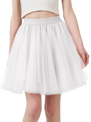 Eisnnu Women Tulle Skirt 3 Layers Elastic Waist Summer A-Line Ladies Wedding Prom Party Short Half Dress White