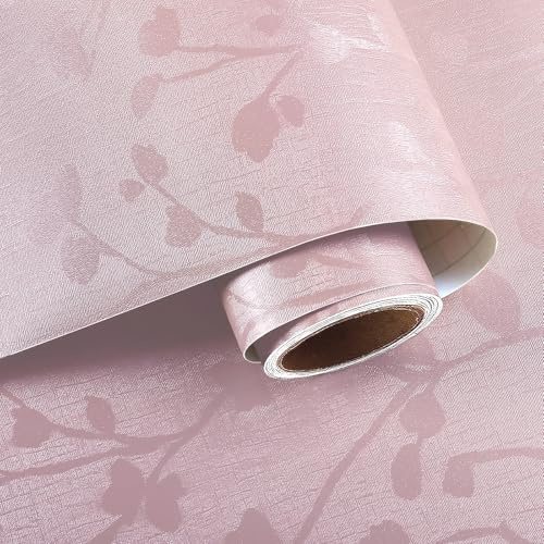 VaryPaper Papier peint autocollant rose à motif feuille - 40 x 200 cm - Dos adhésif en vinyle pour meubles - Papier peint mural à coller pour chambre de fille, salon