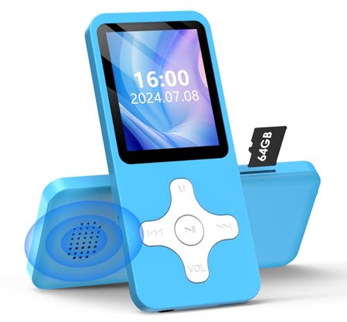 Lvcdodvd MP3 Players with Bluetooth 5.0 64GB Music Player MP3 & Digital Audio MP3 Player with Speaker HiFi Sound Voice Recorder E-Book FM Radio Rechargeable Battery Support up to 128GB TF Card (Blue)