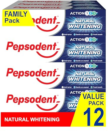 Pepsodent Naturlig tandkräm med fluor och kalcium för vitare tänder i en vecka, 75 ml (förpackning med 12 x 75 ml)