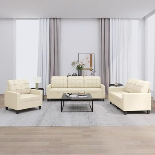 Gecheer Set di Divani 3 pz con Cuscini Crema in Similpelle