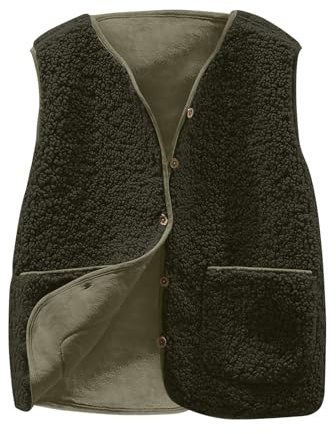 Mrat Gilet en polaire Teddy pour femmes UK - Vestes thermiques d'hiver légères, gilet de corps boutonné, veste sans manches en fourrure douce et duveteuse, veste décontractée pour dames, tailles S-5XL
