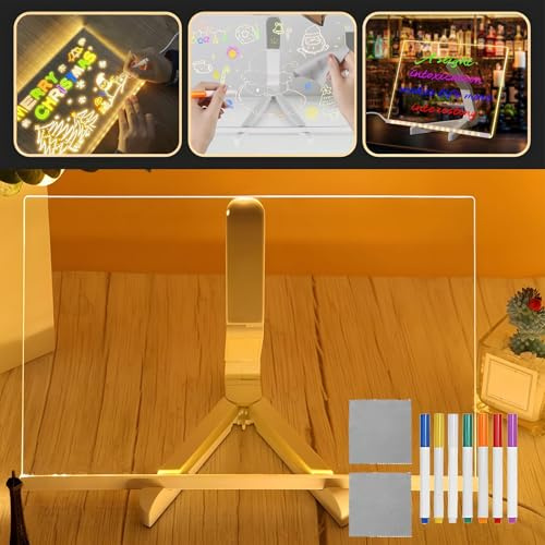 Meddelandetavla för LED – lyser upp akryl torr radering bräda 30 x 20 cm – LED anslagstavla med färger med 7 pennor – konstteckning anteckningsblock för skrivbord kontor kafé skola hem
