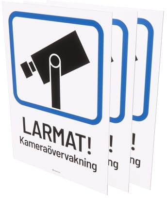 Nosico Larmat! Kameraövervakningsdekal, 3-pack, Svenska, Varningsdekal, Klistermärke, Vinyl, A6, 105 x 148 mm