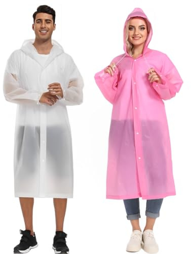 YingErTool Lot de 2 ponchos de pluie imperméables légers et réutilisables avec capuche, poncho d'urgence portable pour adultes, famille, randonnée, cyclisme, camping