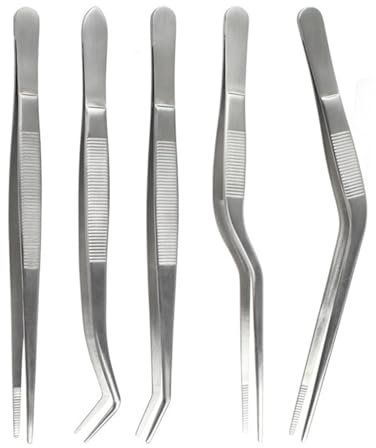 YUELER Confezione da 5 pinzette per barbecue, pinze da cucina in acciaio inox, pinzette per la manipolazione degli alimenti, utensili da cucina pratici