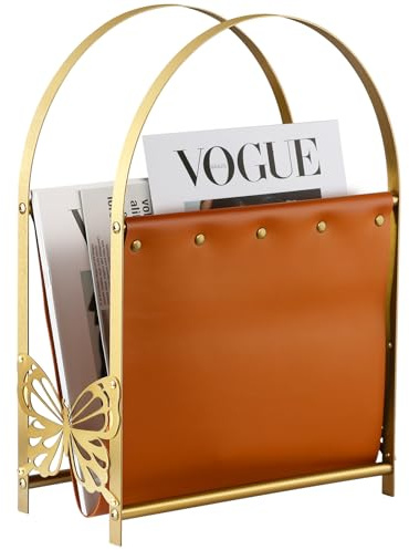 Aocii Porte-revues, porte revue doré magazines journaux, vintage Golden Butterfly, Porte-revues sol Stockage de salle debout，au sol journaux salon, Panier de rangement Collecteur de magazines