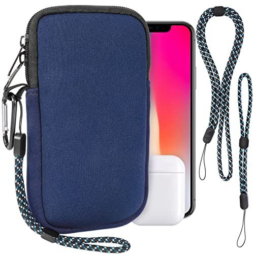 Housse Universelle Smartphone,Pochette de Protection en Durable néoprène pour téléphone Portable Sacoche de Protection avec Mousqueton Dragonne Compatible avec iPhone 13 14 15 16 Plus Pro Max,Bleu,L