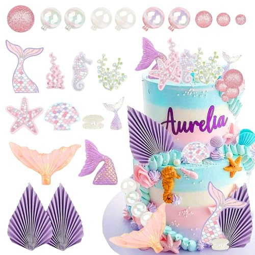 22PCS Mermaid Tail Cake Topper Under the Sea Cake Decoration Seashell Decor | Seashell Cupcake Topper Mermaid Tail Cupcake Topper Mermaid Party Supplies