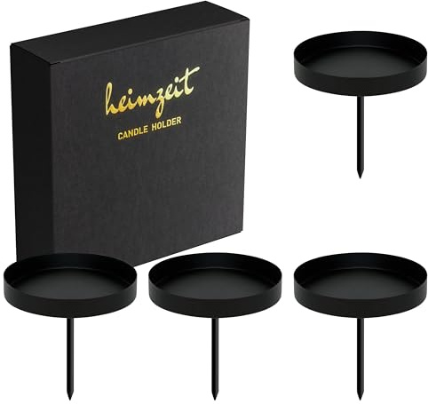 heimzeit Portacandele in Metallo da infilare per Candele Pilastro e Candele da Tavola fino a Ø80 mm [4 Pezzi] Colore: Nero, Supporti per Corona dell’Avvento per una Decorazione Raffinata