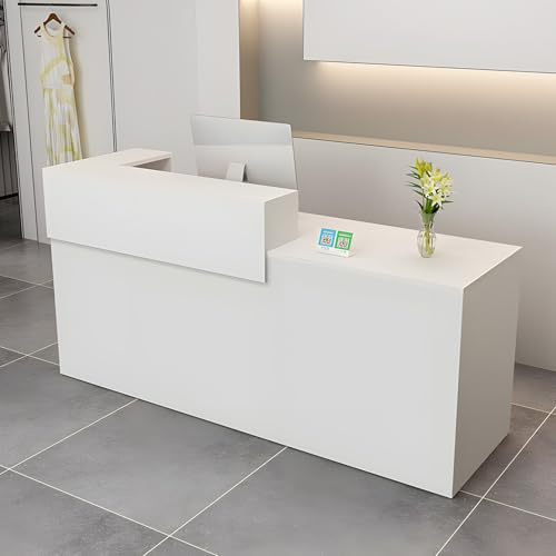 Bancone Reception Moderno in Legno con Ripiani e Cassetti, 100–180 cm Bancone Negozio, Bancone da Accoglienza per Ufficio, Salone, Negozio, Hotel, Studio Professionale Bianco/Sinistra 100x100x60cm