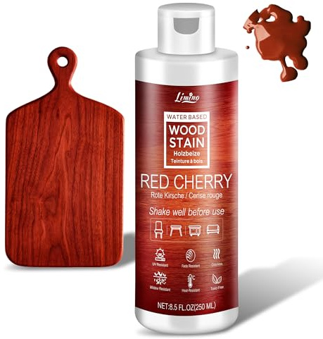 Water Based Wood Stain - Red Cherry | Wood Varnish for Indoor & Outdoor Furniture, Wardrobe, Cabinets, Doors, Low Odor & Non-Toxic, Fast Drying, Multiple Classical Finishes - 8.5fl.oz / 250ml