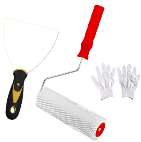 Entlüftungsroller Stachelwalze, 23 cm Stachelwalze Ausgleichsmasse, Handstachelwalze Entlüftungswalze für Ausgleichsmasse Mit Handschuhen und Messern zur Entlüftung von Bodenbeschichtungen