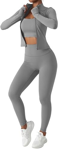 Belriviere Womens Two Piece Tracksuit Set Long Sleeve Zipper Jacket with Athletic High Waist Leggings Workout Set XL Light Grey