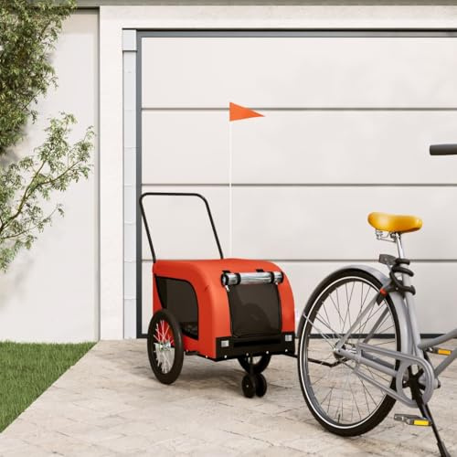 Nqyjm Rimorchio Bicicletta Cani Arancione e Nero Oxford Tessuto & Ferro per Cani Gatti LH91049