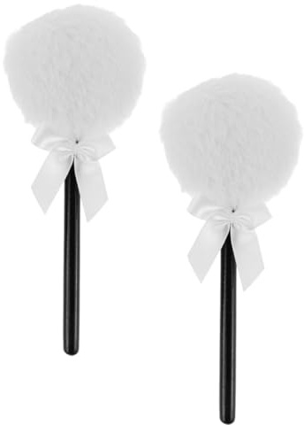 NOLITOY Borlas de Polvo Color Marfil 2 Piezas, Esponjas de Maquillaje Cara, Borla Grande de Pelo Largo, Aplicador para Polvos Sueltos y Compactos, Accesorio Portátil para Retoques