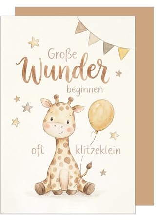 Edition Seidel Carte de vœux de naissance de qualité supérieure avec enveloppe - Carte de vœux - Carte de naissance - Carte de naissance - Carte de bébé avec inscription en allemand - Bienvenue pour