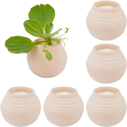 SUPERFINDINGS 6PCS Aquatic Plant Pots Linen Aquarium Submerged Plant Pot Ceramic Aquatic Decor Plant Cup Holder Aquarium Plant Weight Pot with Sponge for Fish Tank Accessories Landscaping Ornaments