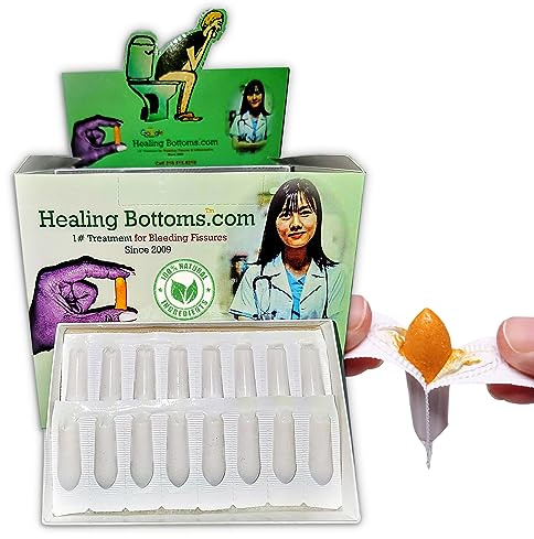 Helande bottnar fissursuppositorium | Expertformulering för rektal blödning på grund av fissur, hemorrojder, diarré och förstoppning | tillverkad med naturlig kurkumin och gurkmeextrakt | 16 ct