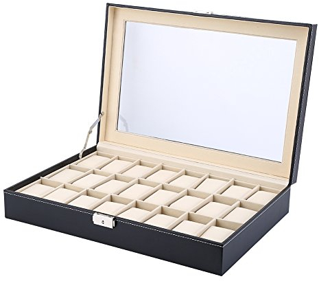 Ejoyous Boîte à Montres pour 24 Montres, Coffret à Montres Présentoir à Montres boîte de rangement avec Coussin Amovible Boîte Rangement Montre pour Hommes Femmes