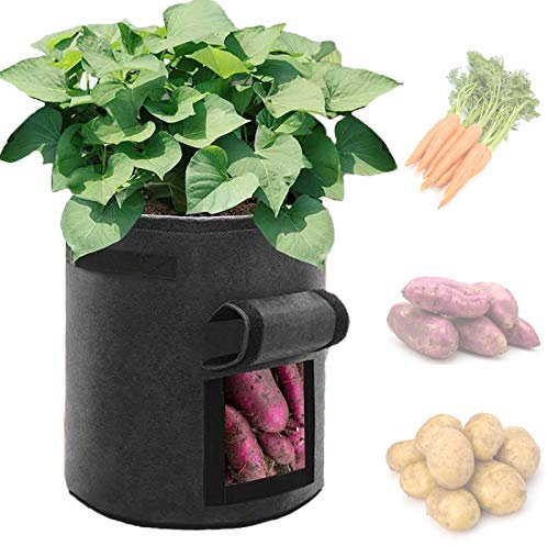 Vandove Sac Culture Pommes Terre, Potato Grow Bags Sacs de Plantation de Jardin avec Fenêtre à Rabat et Poignées Durable, pour Légumes Fleurs Herbes Pomme de Terre Tomate Carotte (L, Noir)