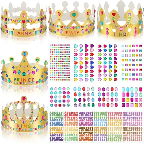 Paper Princess Prince Crowns for Kids Birthday Party Hats Gold for Boys Girls DIY Crown Supplies (Classic Style,34 Pieces)