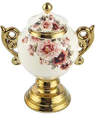 fanquare 450ml Blumen Keramik Vorratsdosen mit Deckel, Goldene Aufbewahrungsdose, Dekoration Porzellan Vase