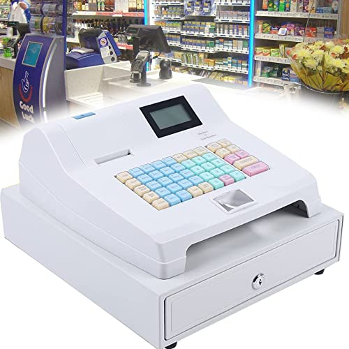 Elektroniskt kassaregister, 48-nyckelskassa med låda platt tangentbord och termisk skrivare, LED-kommersiella kassaregister för småföretagare Supermarket Livsmedelsaffär