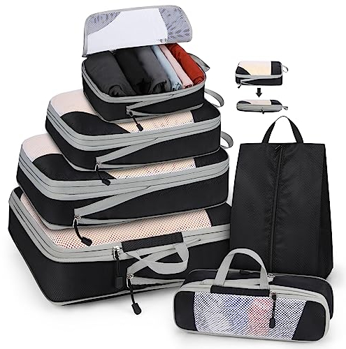 Lubardy Packing Cubes mit Kompression 4-teilig/6-teilig Koffer Organizer Set Packwürfel Packtaschen für Koffer Leichte Travel Organizer Kleidertaschen