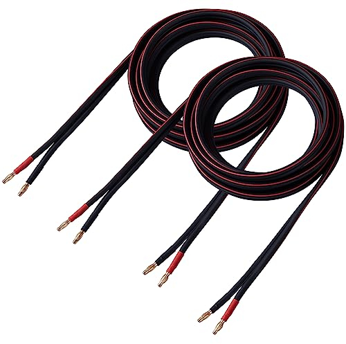 HANNLINTE 12 AWG HD Premium Soft Touch HiFi Lautsprecherkabel (2er-Pack, 4,5 m), 12 Gauge Bananen-Lautsprecherkabel mit Bananensteckern für Bi-Wire Bi-Amp HiFi Surround Sound Sauerstofffreies Kupfer,