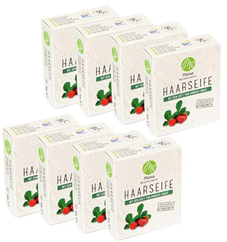 Mara Naturkosmetik - Feste Haarseife Himbeer-Minze – Pflegende Wellness Reinigung ohne Palmöl - Frauen, Männer – Naturseife, nachhaltig, vegan, bio, umweltfreundlich, handgemacht, zertifiziert 8x90g