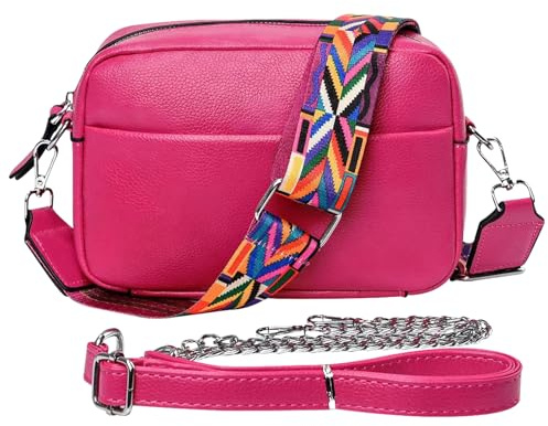 Cckuu Crossbody Bag for Women, Small Women's Leather Cross-body Bags Crossbody Camera Bag Handbag Shoulder Bag Purse&2 Shoulder Straps (Hot Pink)