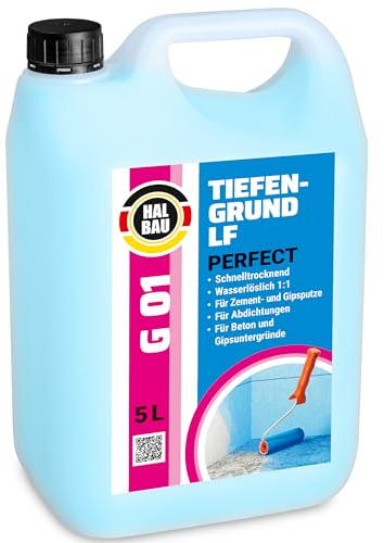 HALBAU Tiefengrund LF Perfect 5 L, Voranstrich unter Abdichtungen, Grundierung für Putz, Beton, Tiefgrund Innen, Aussen G01