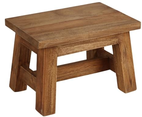 BURI Fußhocker Hocker Beistellhocker 30x20x20 cm | Holzhocker braun rustikal, Tritthocker Massiv aus Holz, Mini Holzbank, Sitzhocker, Beistelltisch, Blumenhocker | bis 150 kg belastbar