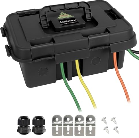 LeMotech Elektrische Box im Freien Außengröße 35.8x24.5x14cm, IP55 wasserdichte Anschlussbox mit Griff, Kabelsicherheitsbox w/8 Kabeldichtungseingang, für Steckdose, Timer, Stromstreifen, Schwarz