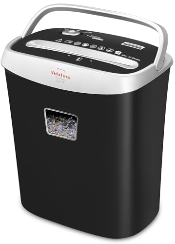 VidaTeco10-Sheet Home Shredder, Cross-Cut Paper Shredder Shreds Paper/Card/Staple/Clip Small Office Shredder Machine, High Security Level P-4 Jam Proof System 15L Liftout Basket