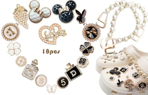 Shoe Charms for Croc Charms, 18Pcs Bling Croc Charms for Girls, Cute Rhinestone Cartoon Shoe Chain Accessories for Women Designer DIY Clog Sandals Decoration Birthday Party Gifts (Rose Gold)