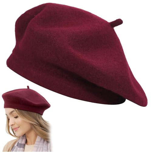 Berretto Francese, Baschi Classico Berretto, Classico Cappello da Artista, Basco da Donna, Basco Francese Donna, Jujube rosso