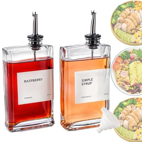 Janxin 2 Piezas Vinagrera de Cristal de 350 Ml, Dispensador de Aceite y Vinagre de Oliva, Dispensador de Aceite y Vinagre con Vertidor, Etiquetado, a Prueba de Goteo, Apto para uso en Cocina (Plata)