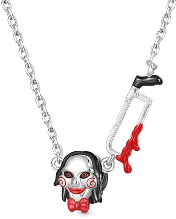 GNOCE Horror Saw Jig Billy the Puppet Necklace for Her, S925 Sterling Silver Pendant Necklace for Women Wife, Halloween, Mother’s Day Jewelry Gift