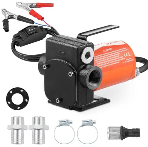 VEVOR Pompa di Trasferimento Carburante, 12 V CC 5 GPM 1/7 HP, Pompa Elettrica Portatile con Ugello Carburante, Spegnimento Automatico, Tubo Flessibile Lungo, per Benzina Diesel Miscele di Metanolo