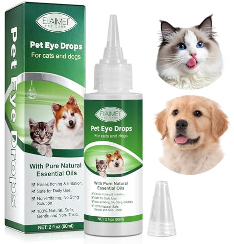 Znnhnn Gotas Oftálmicas para Perros y Gatos 60 ml - Alivia Picor, Ojos Secos y Manchas de Lágrimas - Cuidado Suave para Ojos Sensibles